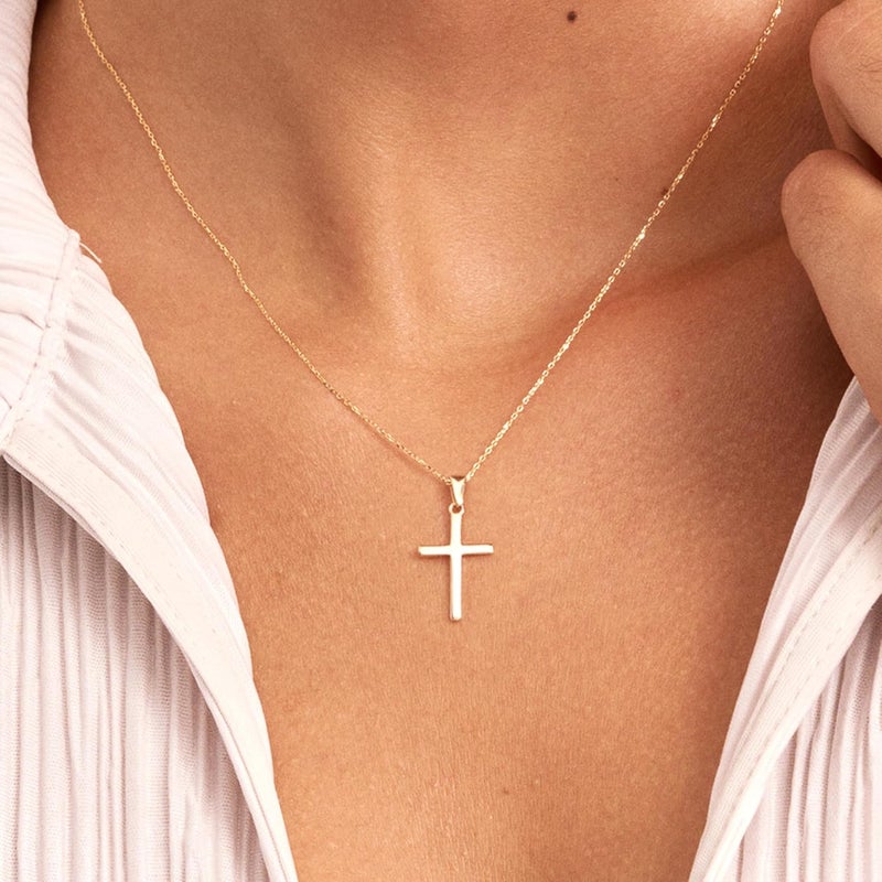 MONOZO Cross Necklace for Women, 14K Gold Plated, 16+2'/18+2' inches, Gold Cross Necklaces for Women, Trendy Gold Jewelry Gifts for Women - Image 2